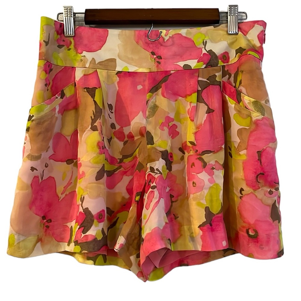 LOFT Floral High-Waist Shorts in Pink, Green, Tan